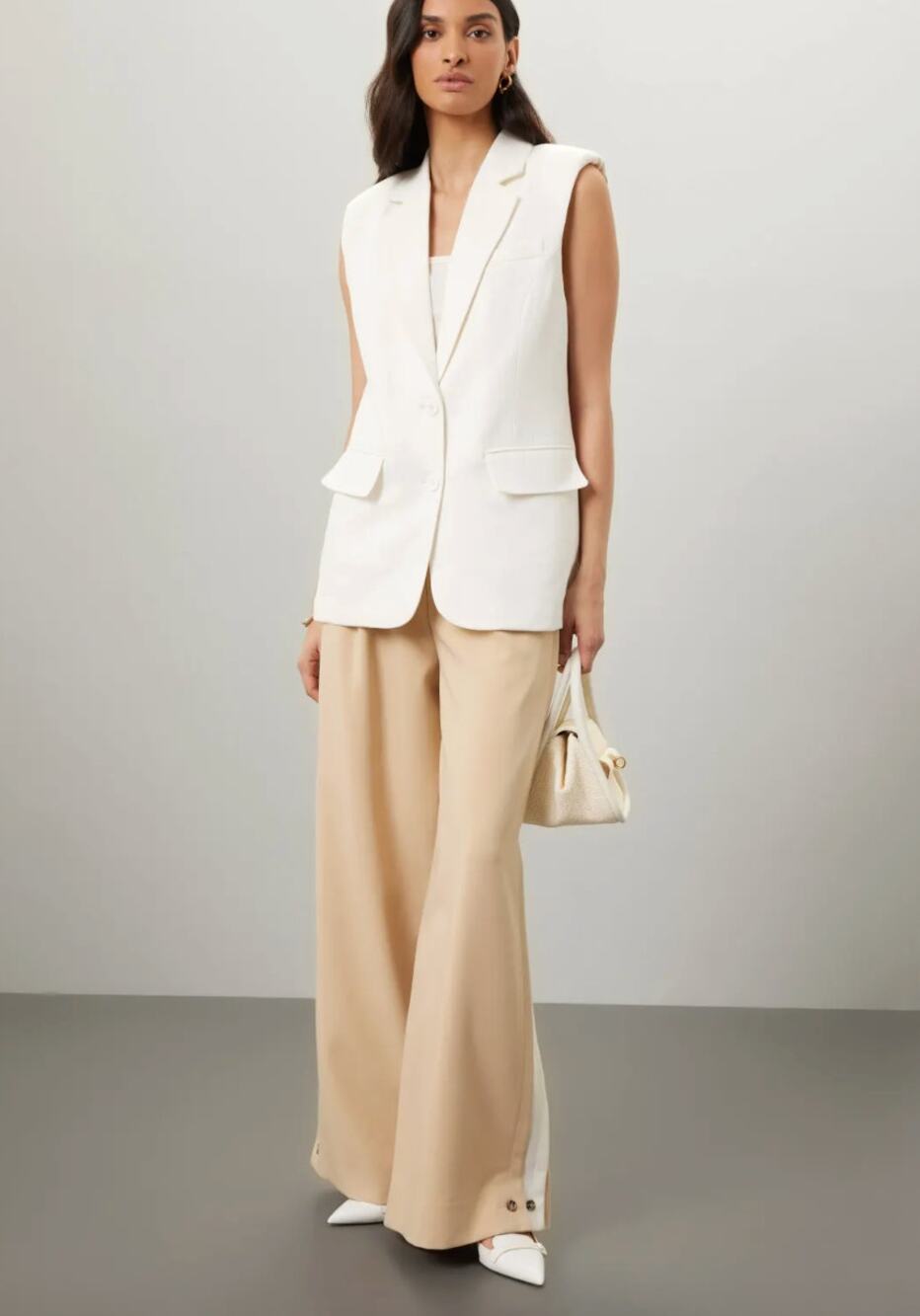 Endless Rose Linen Oversized Vest Blazer White Ivory Size XS Sleeveless